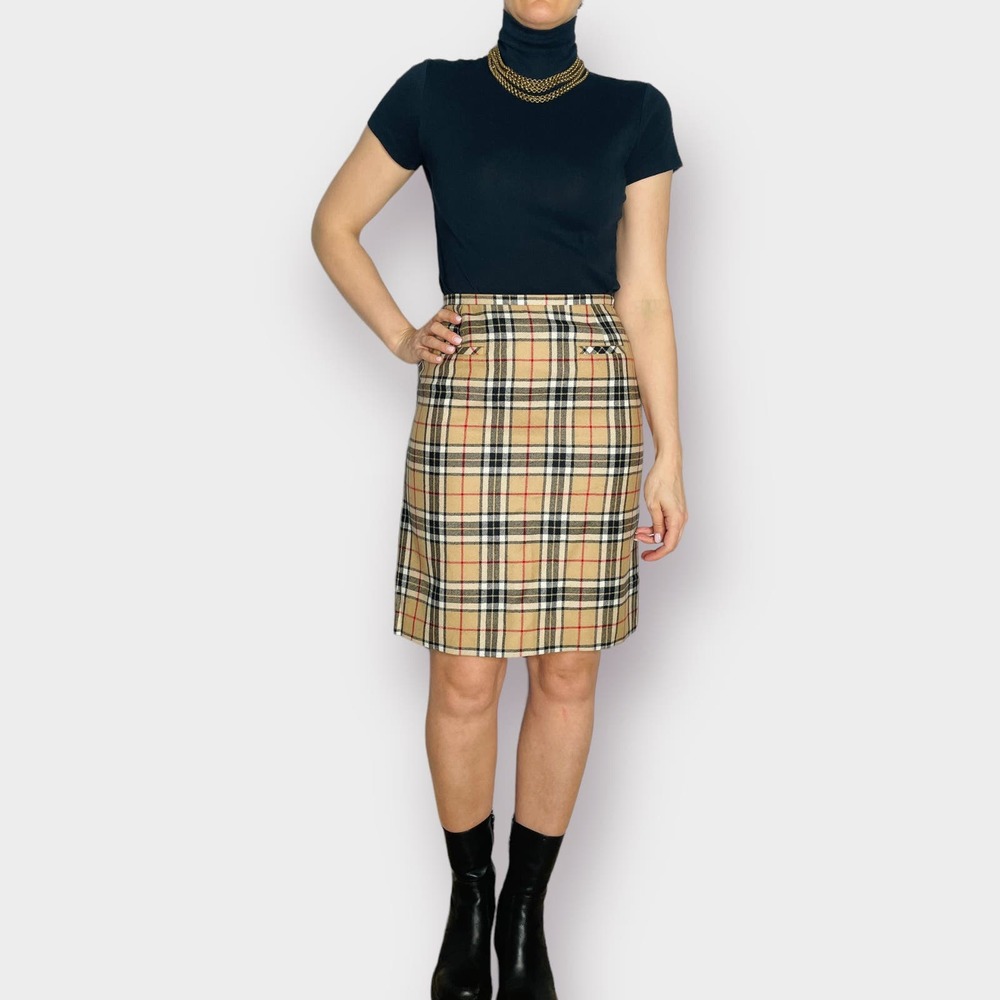 90s Harold's Tan Black Red Plaid Skirt - Picture 4 of 5